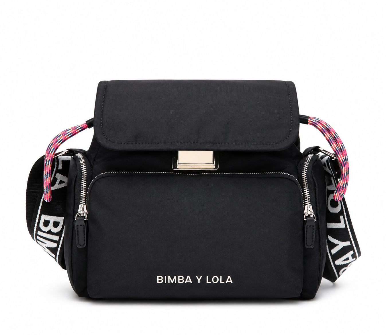 BIMBA Y LOLA – Czarna nylonowa torebka crossbody z kieszeniami
