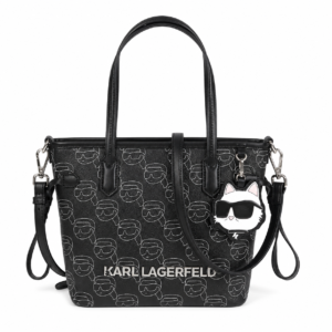 KARL LAGERFELD Small K/Ikonik Monogram Tote – czarna z brelokiem Choupette